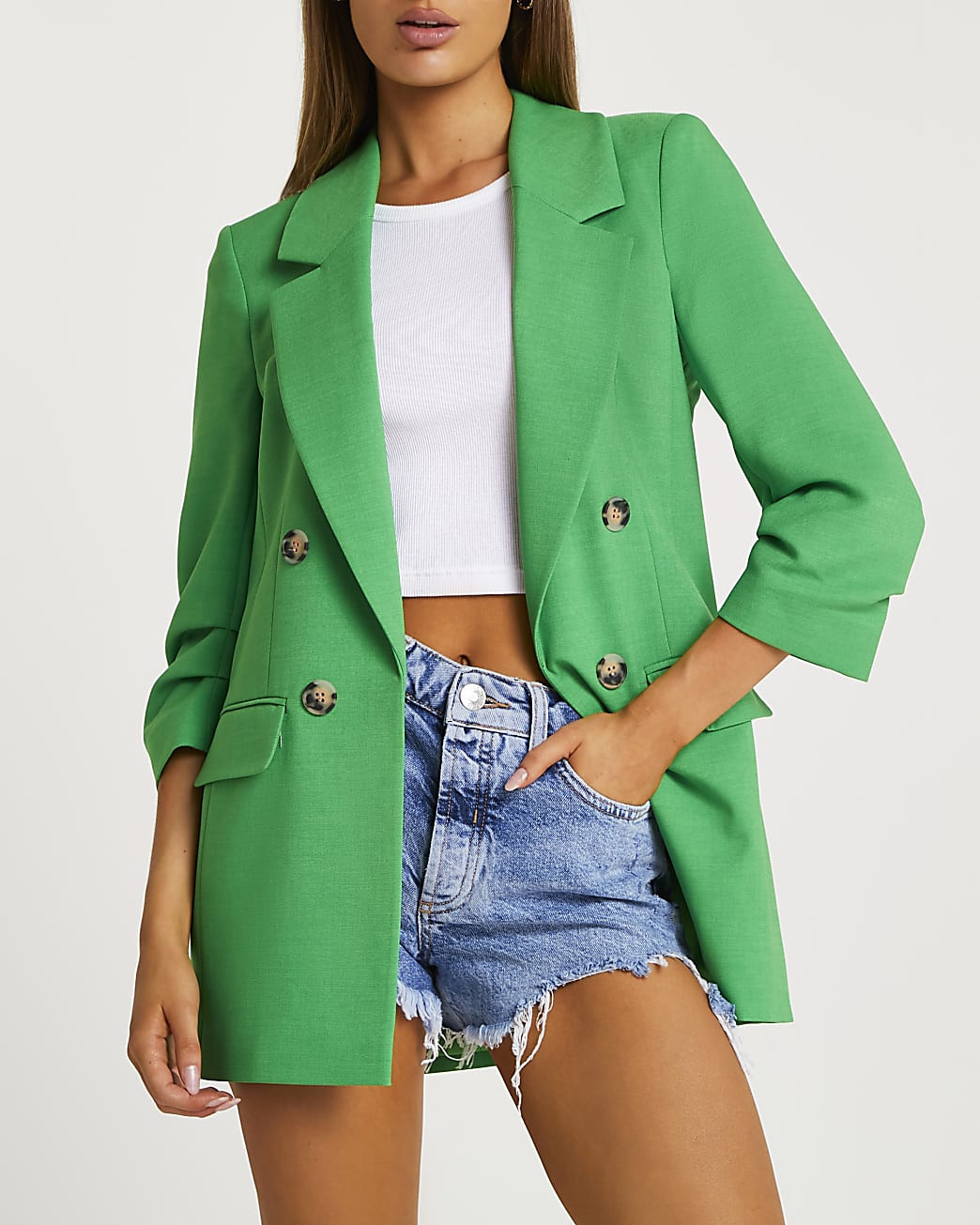 Green long soft blazer | River Island (UK & IE)