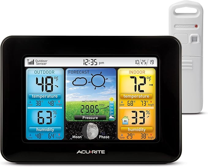 AcuRite 02077 Color Weather Station Forecaster with Temperature, Humidity, (02077M), Black | Amazon (US)