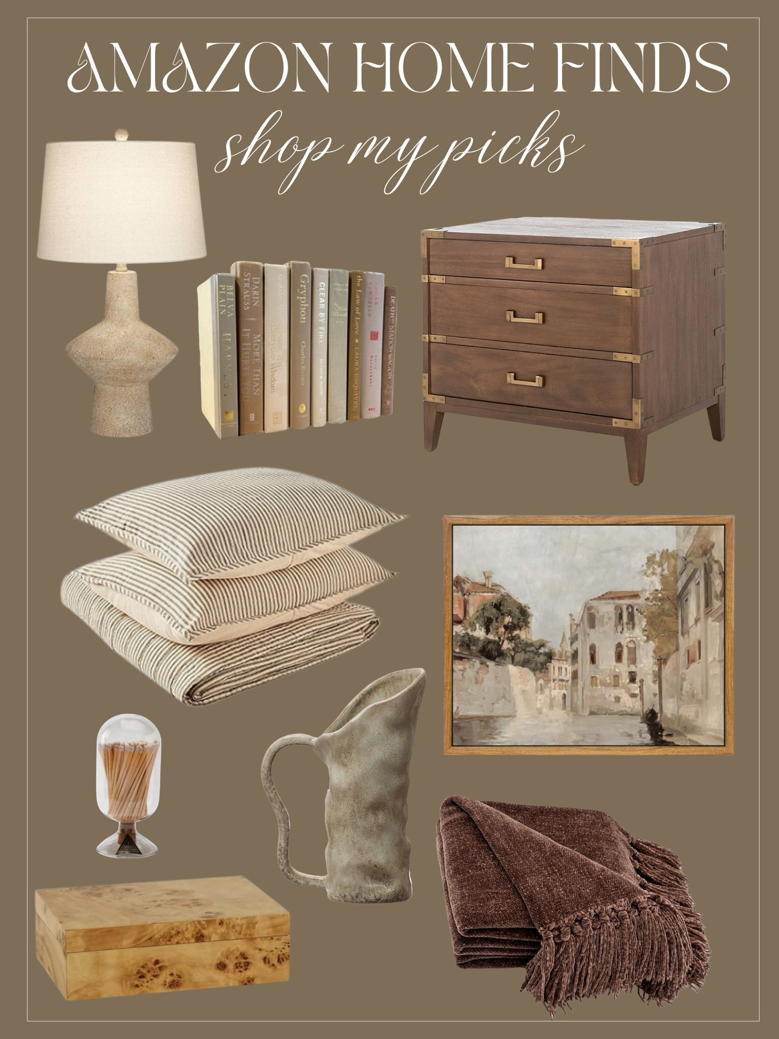 Amazon home finds 

Amazon finds, home decor, interior design, home accents, living room decor, nightstand, side table, bedding, duvet, throw pillow, throw blanket, lighting, table lamp, wall decor, vase, decorative box, coffee table books, shelf decor, shelf styling 

#LTKFindsUnder100 #LTKFindsUnder50 #LTKHome