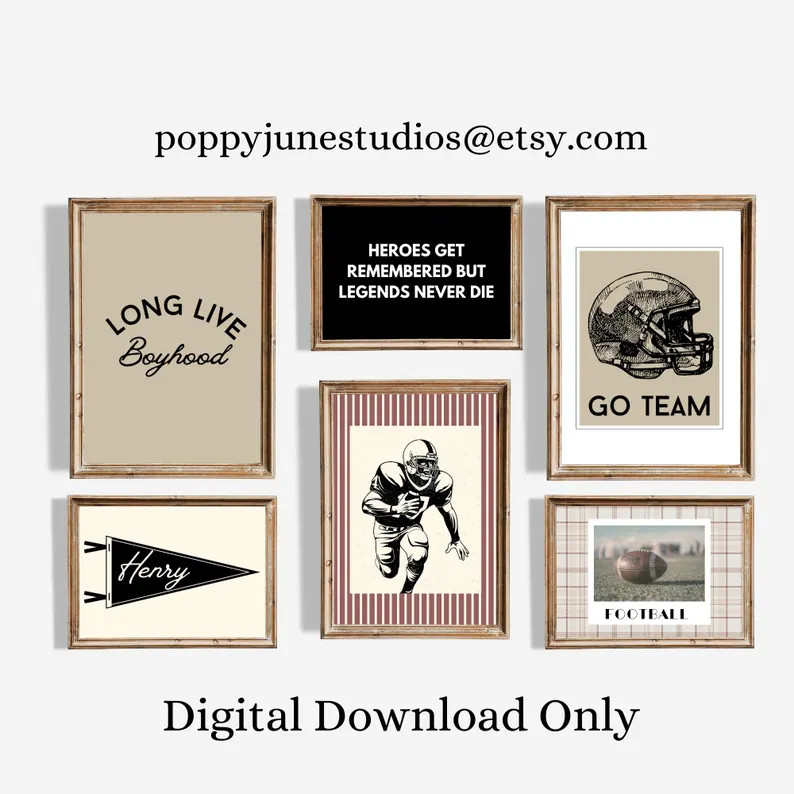Football Nursery Gallery Wall, Sports Themed Bedroom, Vintage Sports Nursery, Printable Gallery A... | Etsy (US)