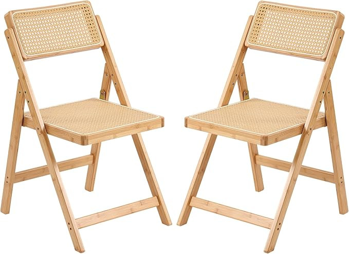 Tiita Rattan Dining Chairs Set of 2, Mid Century Modern Folding Chair, Bamboo Folding Dining Chai... | Amazon (US)