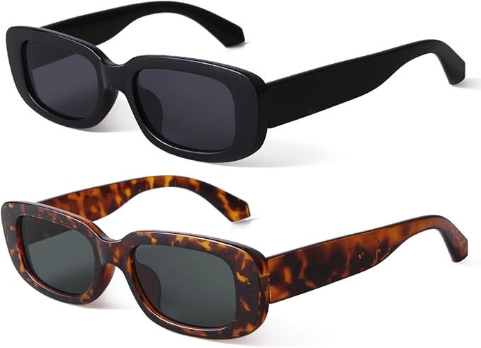 2 Pack Rectangle Sunglasses Vintage Black Tortoise Glasses Wide Frame | Amazon (CA)