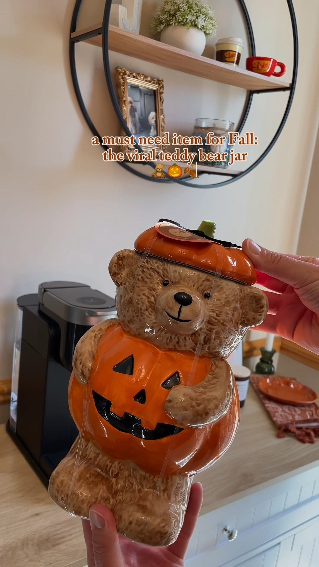 A must need item for this Fall! The viral teddy bear jar 🧸 I’m using mine at my coffee bar to hold k pods! So obsessed with him 🎃🍂 

#LTKSeasonal #LTKHome #LTKFindsUnder50
