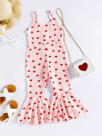 Toddler Girls Heart Print Flare Leg Cami Jumpsuit | SHEIN