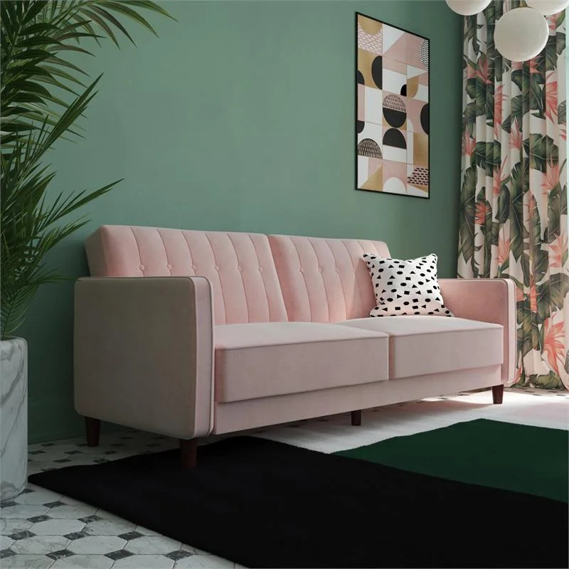 DHP Ivana Tufted Transitional Futon in Pink Velvet | Walmart (US)