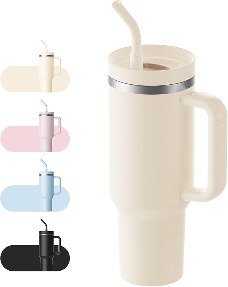 LEIKEEGO Travel Mug Coffee Cup, 1200ml/40oz Tumbler with Straw and Lid, Stainless Steel Double Wa... | Amazon (UK)