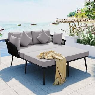 Polibi Metal Outdoor Day Bed with Gray Cushions RS-53494-E - The Home Depot | The Home Depot