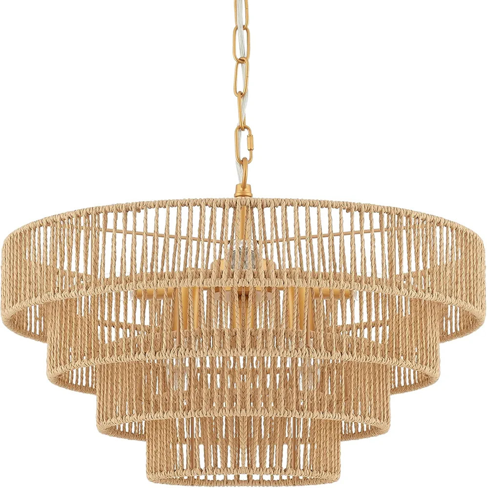 ELYCCUPA 6-Lights Hand-Woven Rattan Pendant Light 4 Round Transitional Minimalist Boho Large Pend... | Amazon (US)
