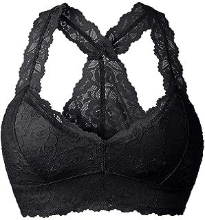 Floral Lace Halter Bra Bralette Top Hook and Eye Closure Back Unpadded Wirefree Lace Bra | Amazon (US)