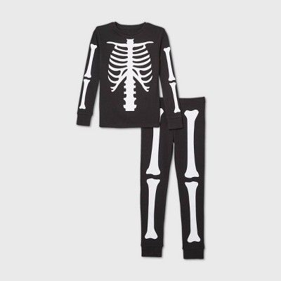 Kids' Halloween Skeleton Matching Family Pajama Set - Black | Target