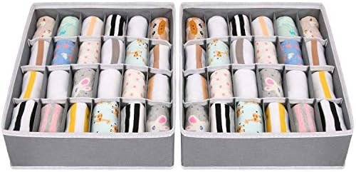 Joyoldelf Sock Drawer Organizer Divider 2 Packs Underwear Organizer, 24 Cell Collapsible Closet C... | Amazon (US)
