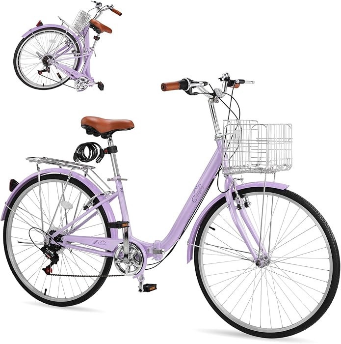 Foldable Cruiser Bike 7-Speed Cruiser Bike 26Inch Women Bicycle with Ergonomic Upright Frame, Eff... | Amazon (US)
