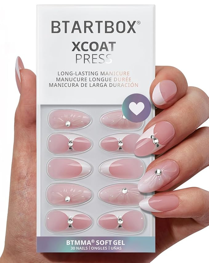 BTArtbox French Tip Press On Nails - Lamp-Curable 3D Medium Almond Press On Nails with Glue for W... | Amazon (US)