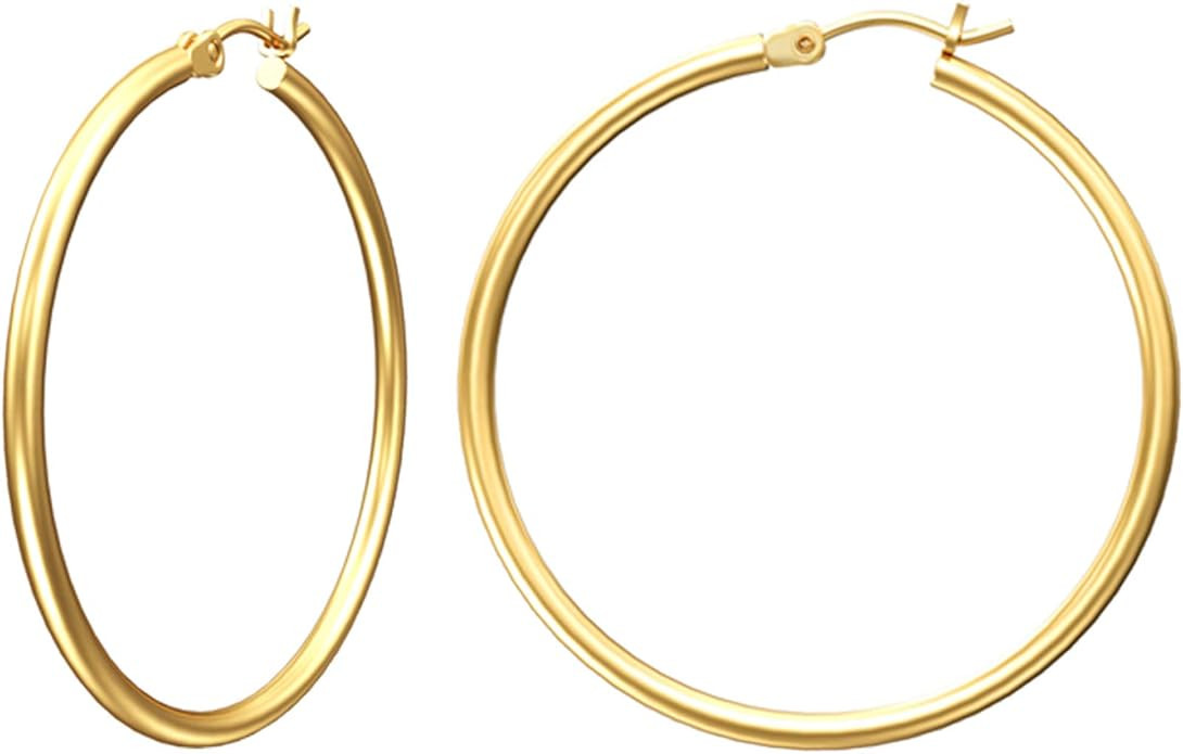 Gacimy Gold Hoop Earrings for Women 14K Real Gold Plated Hoops with 925 Sterling Silver Post | Amazon (US)