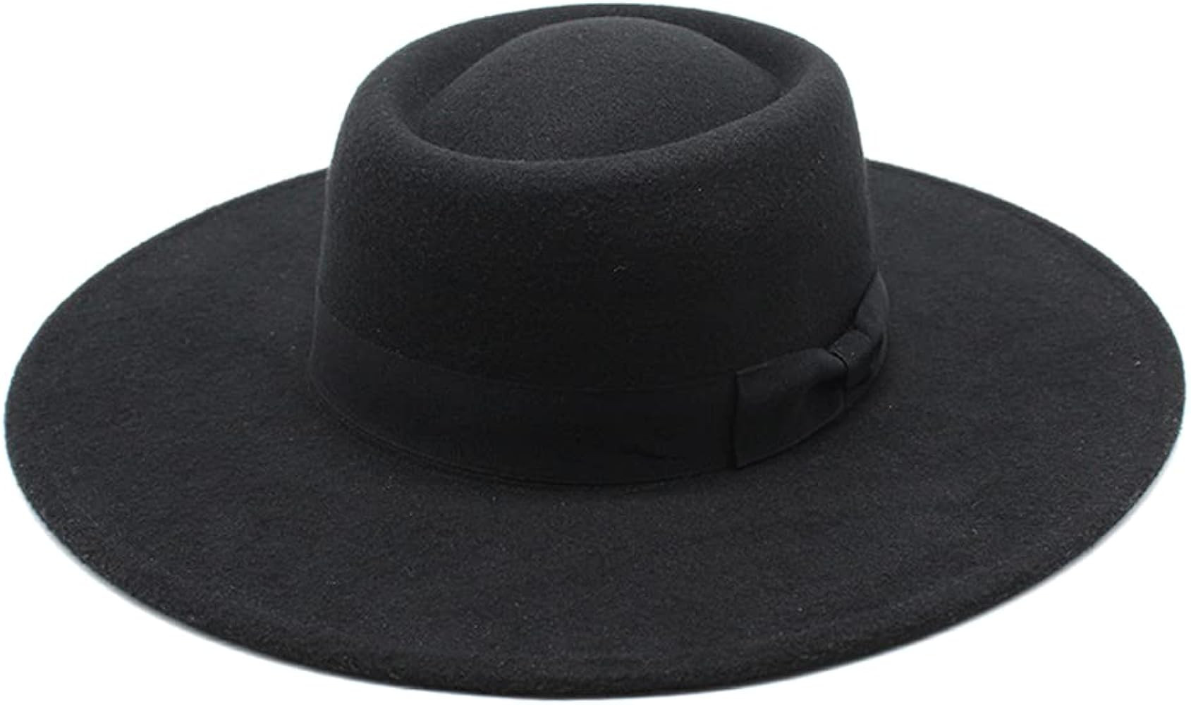QUUPY Women Classic Wide Brim Fedora Flat Top Hat Felt Boater Pork Pie Jazz Hat Panama Hat with B... | Amazon (UK)