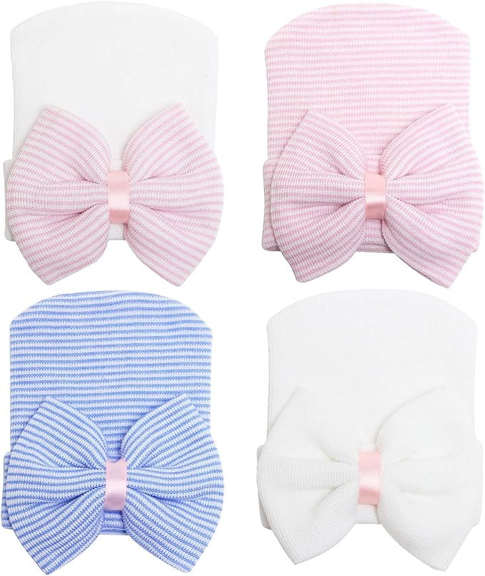 Sarfel Newborn Hats for Girls Hospital Hat Baby Girl Bows and Headbands Infant Beanie Nursery Cap... | Amazon (US)