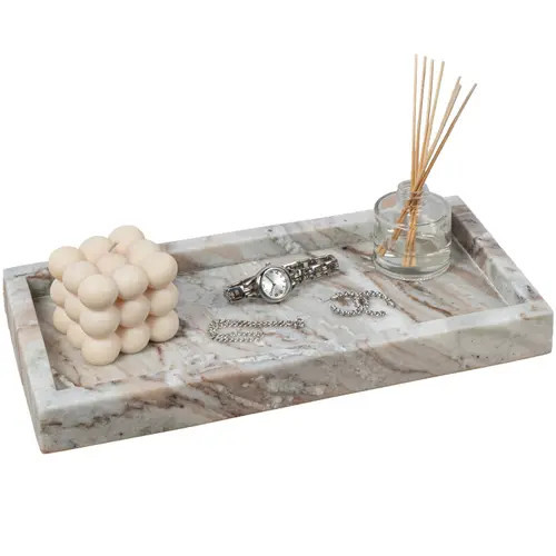 HAPPIMESS Luxe Stone Classic Minimalist Rectangular Marble Bathroom Countertop Tray in Beige Marble at Nordstrom | Nordstrom