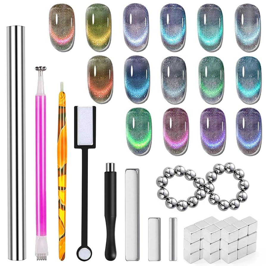 DANNEASY 55pcs Cat Eye Magnet for Nails, Cat Eye Gel Nail Polish Magnet Kit, Strong Magnetic Nail... | Amazon (US)