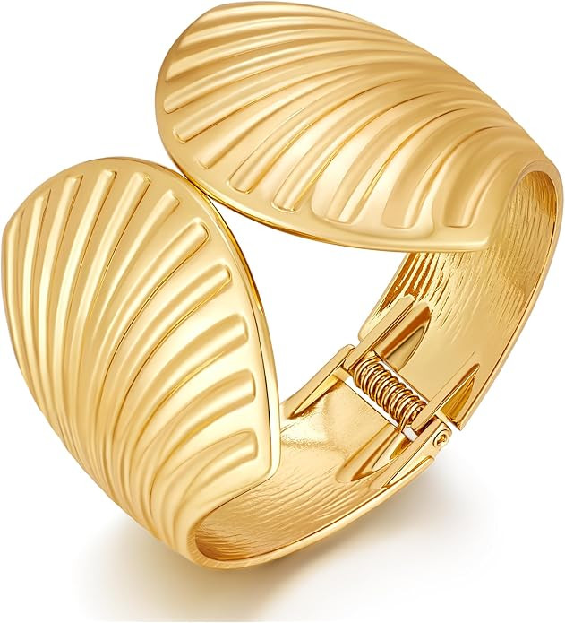 Statement Golden Matte Bracelet for women Minimalist Chunky Brushed Bangle Bracelet Vintage Thick... | Amazon (US)