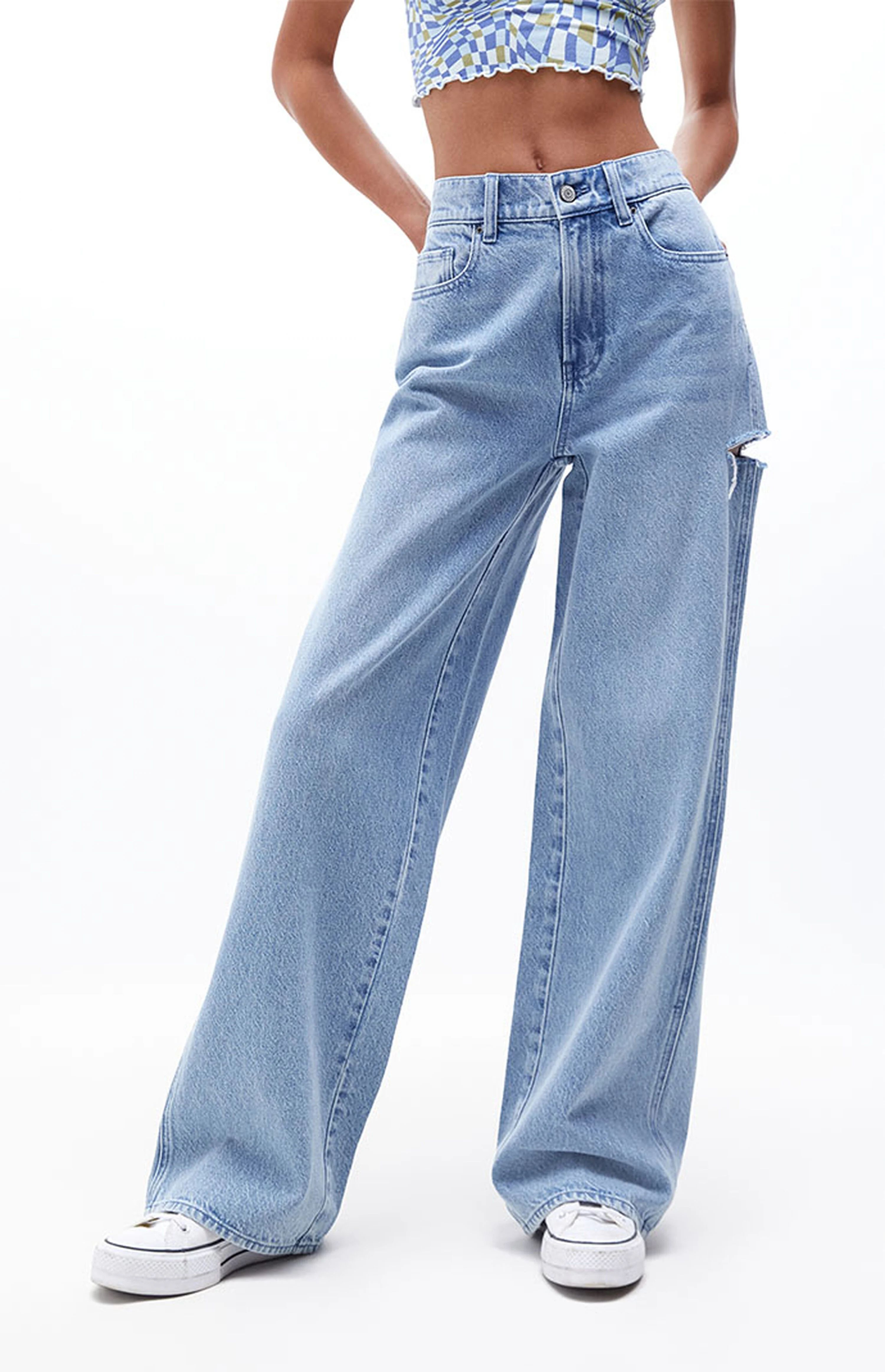 PacSun Eco Light Blue Ripped High Waisted Baggy Jeans | PacSun | PacSun