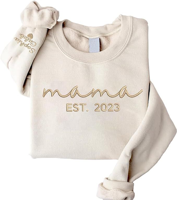 Givesmiles Custom Embroidered Mama Sweatshirt and Hoodie, Mama Est 2023 Sweatshirt, Custom Embroi... | Amazon (US)