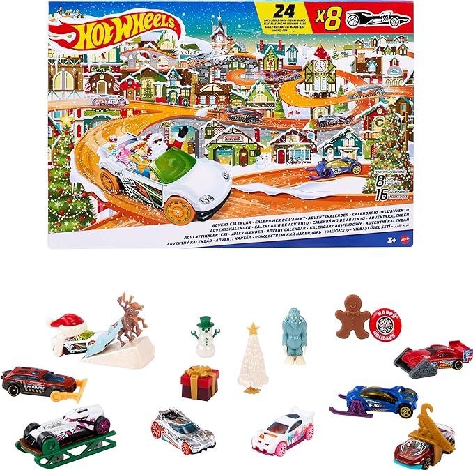Hot Wheels Toy Car Set, 2023 Advent Calendar with 8 Cars in 1:64 Scale, 16 Accessories & Playmat,... | Amazon (US)