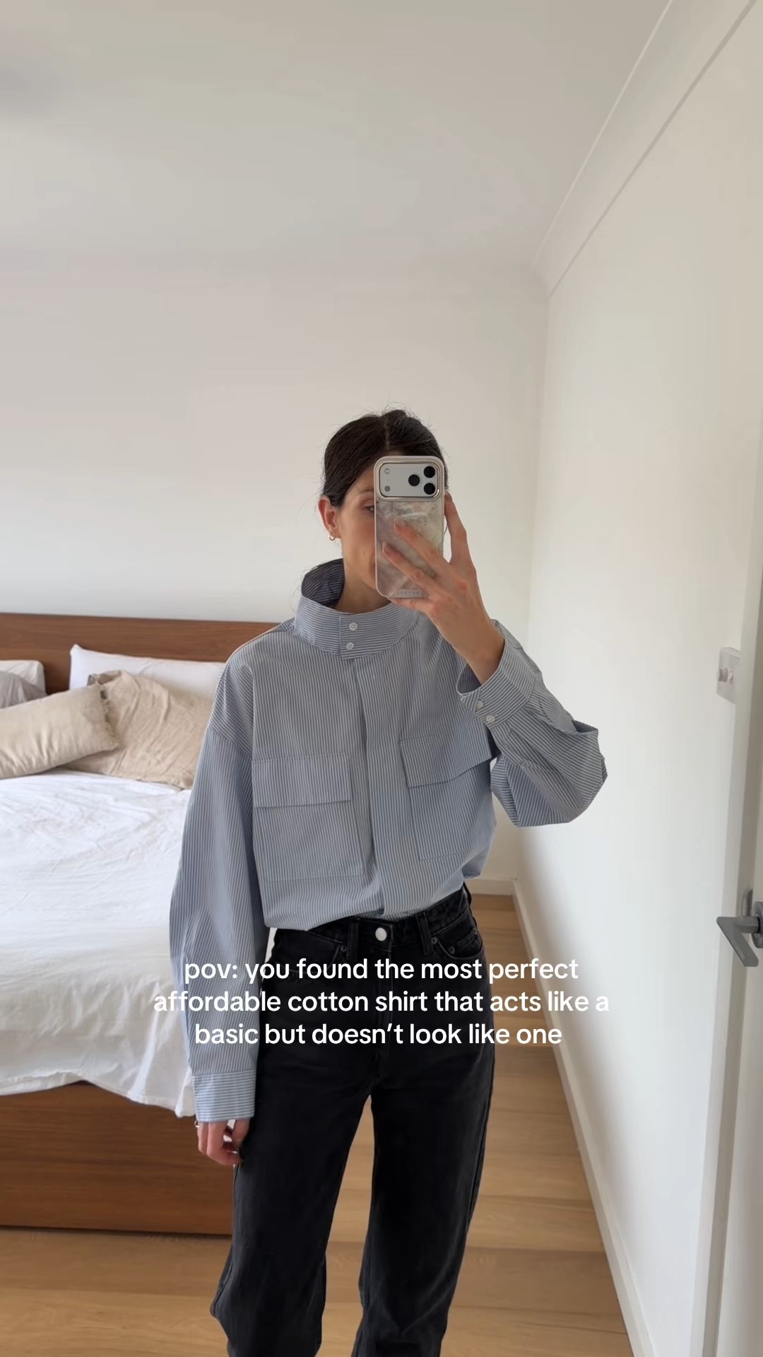 The perfect non basic basic shirt! Recommend going up a size. I’m wearing size M