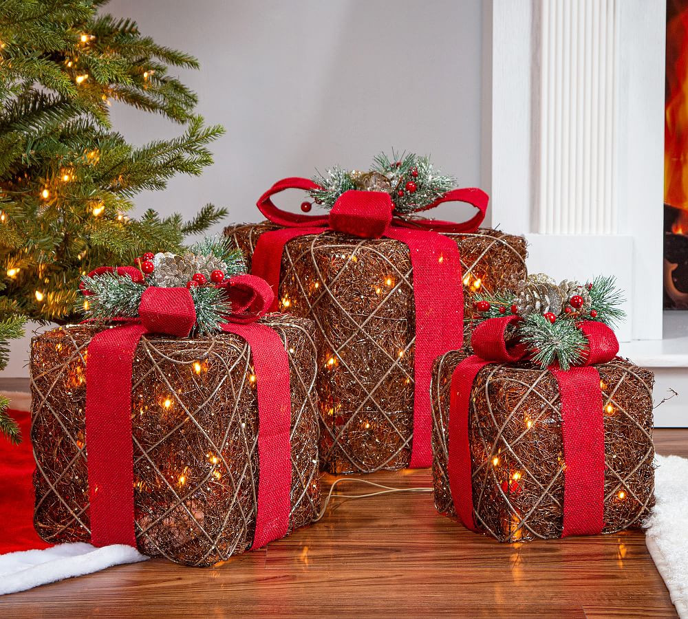 Lit LED Outdoor Gift Boxes | Pottery Barn (US)