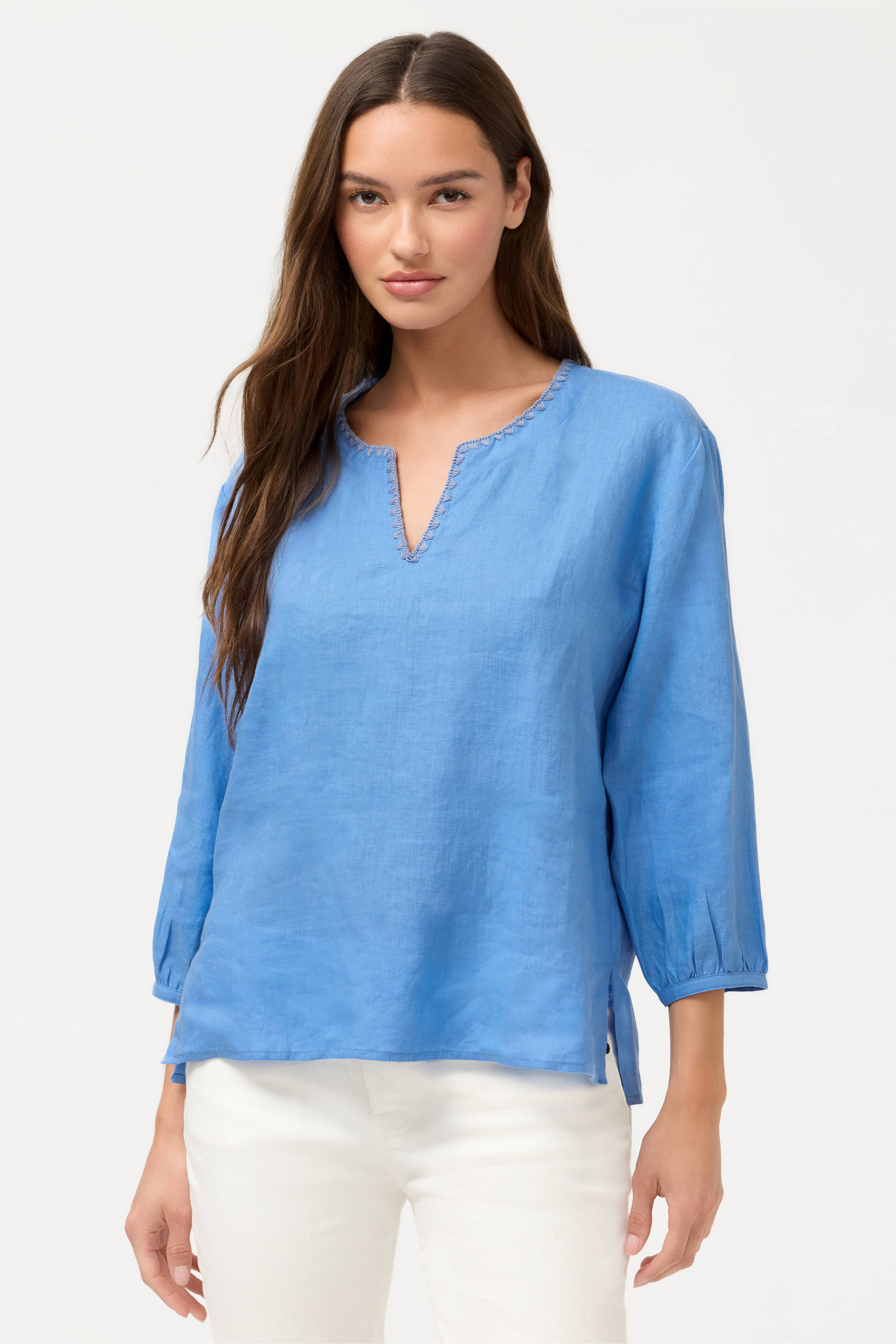 SPLIT NECK LINEN BLOUSE
                                
                                    
   ... | Johnny Was