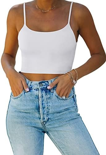 REORIA Women's Sexy Adjustable Spaghetti Strap Double Lined Seamless Camisole Tank Yoga Crop Tops | Amazon (US)