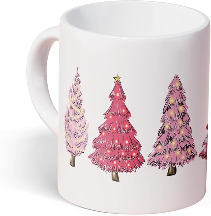 KEUSPI Farmhouse Hot Pink Christmas Tree Ceramic Coffee Mug 11 Oz(330ml) Tea Cup,Pink Winter Chri... | Amazon (US)