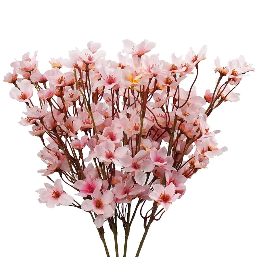 Uieke 4Pcs Artificial Cherry Blossom Flower, Silk Peach Flowers Fake Plants Arrangement for DIY G... | Amazon (US)