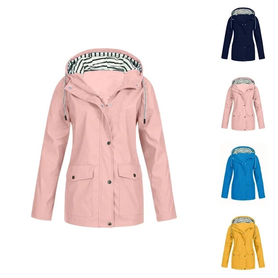 Women's Raincoats Lightweight Windproof Waterproof Long Sleeve Zip Up Hooded Rain Coat with Pocke... | Walmart (US)