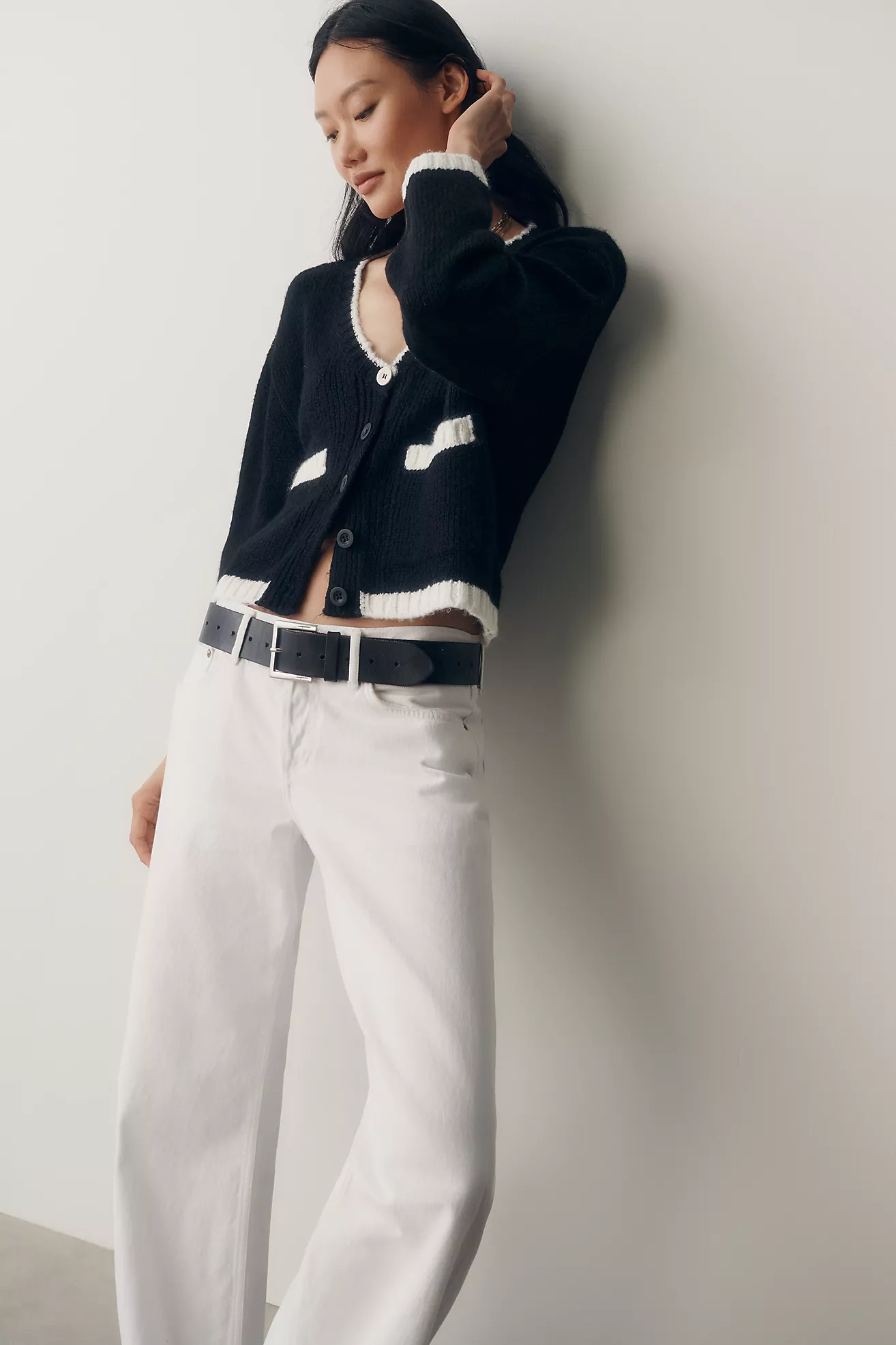 Maeve Tipped Crew-Neck Cardigan Sweater | Anthropologie (US)