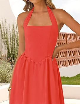 ZESICA Women's Summer Sleeveless Halter Midi Dress 2025 Off Shoulder High Waist Swing Flowy Beach... | Amazon (US)