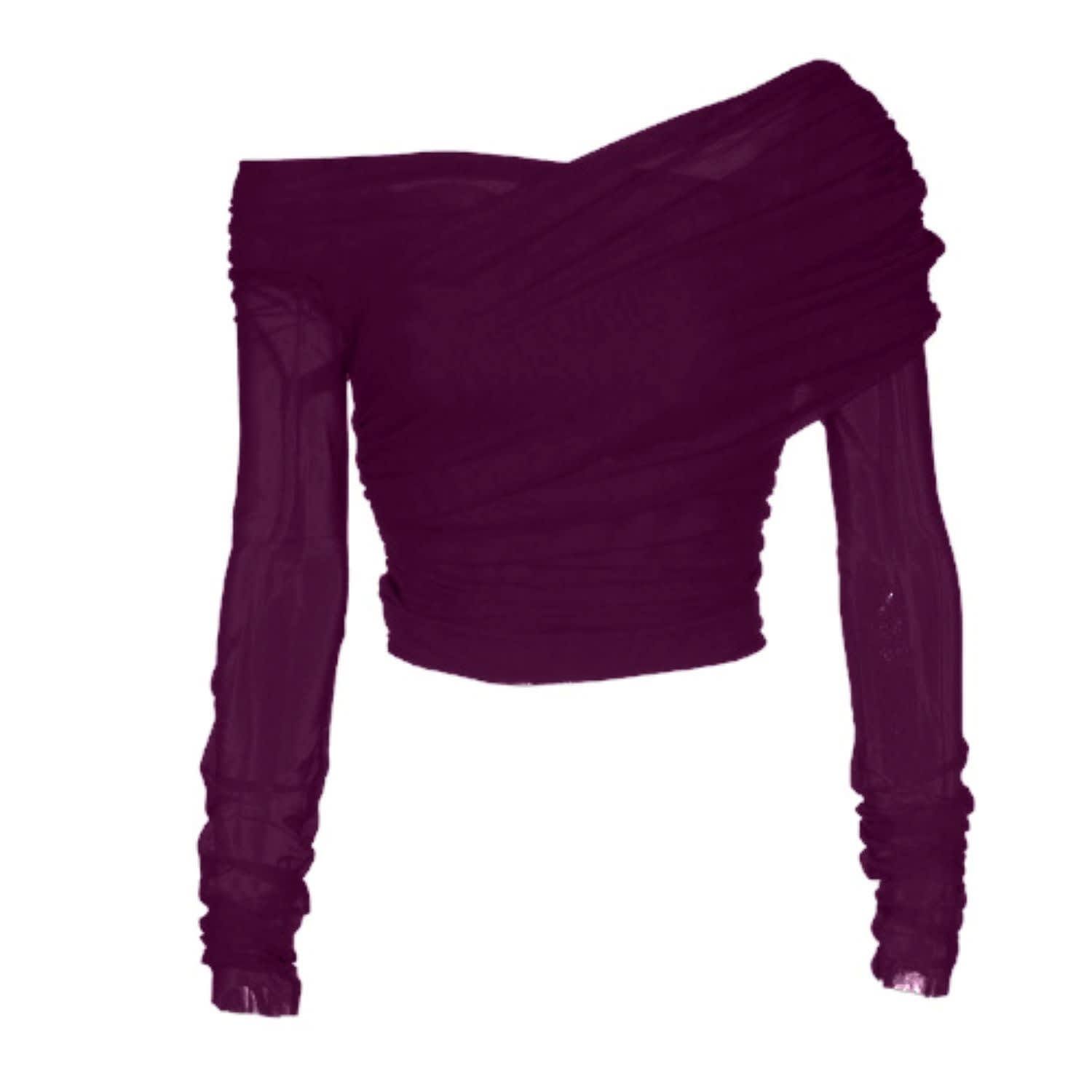 Ruched Mesh Top Eggplant | Wolf and Badger (Global excl. US)