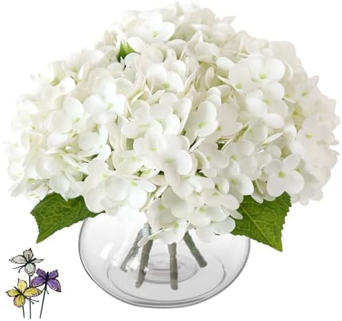 Leftover Hydrangea Artificial Flowers with Vase,White Real Touch Hydrangea Flowers with Butterfly... | Amazon (US)