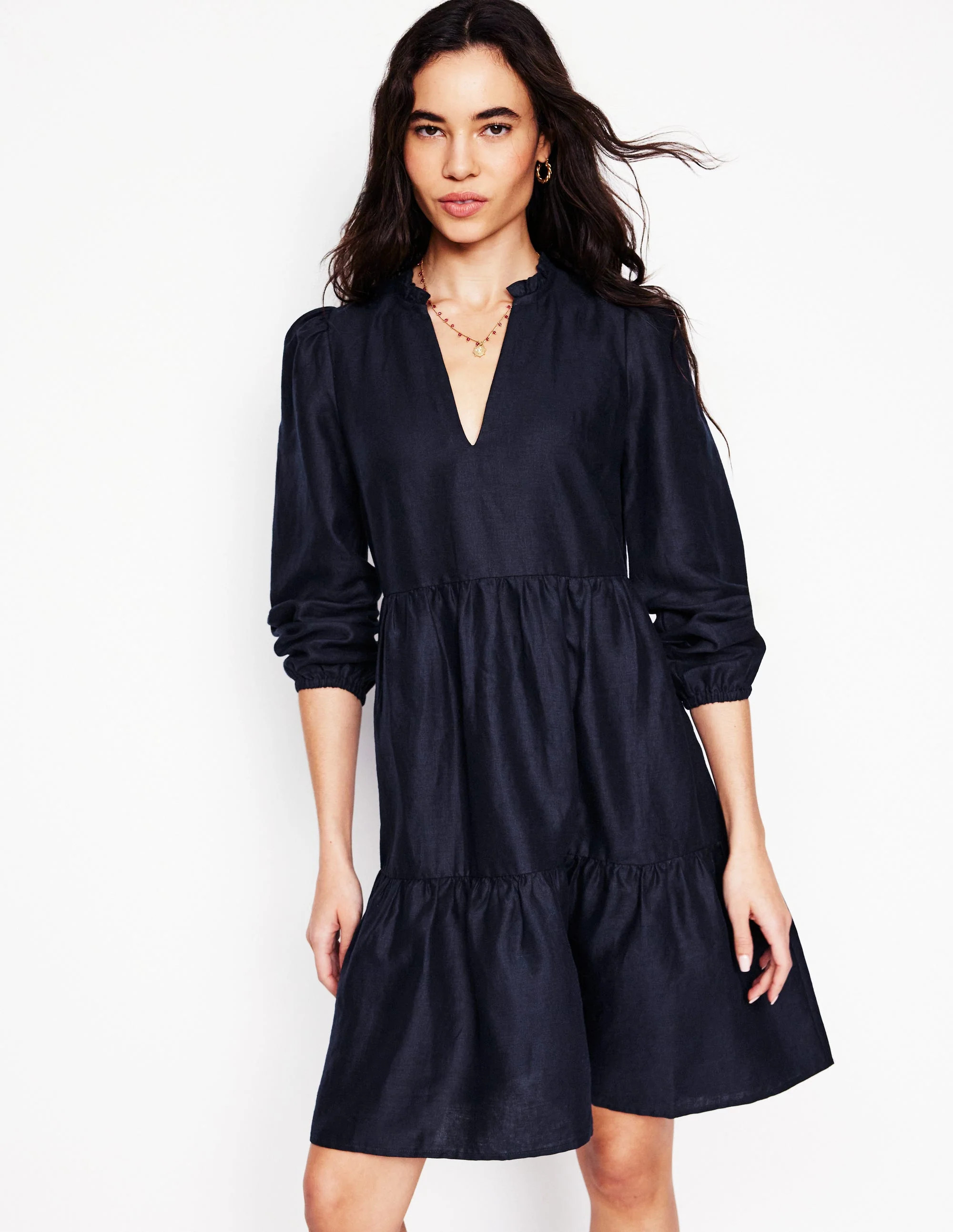 Esme Linen Short Dress-Navy | Boden UK