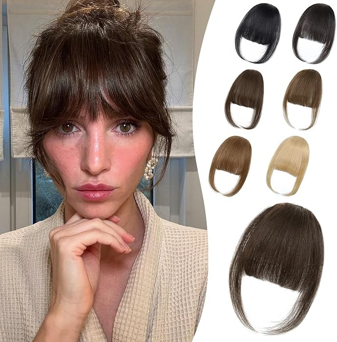 Wispy Bangs Hair Clip, 100% Human Hair Clip In Dark Brown Bangs for Women, Soft Layered Fake Bang... | Amazon (US)