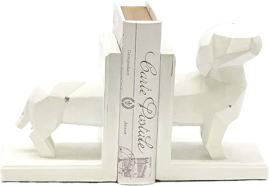 Bellaa 24100 Modern Dog Bookend Origami Dachshund Statues White Bookends Scandinavian Style Minim... | Amazon (US)