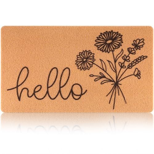 Fttoyoly Hello Spring Door Mat for Front Door Welcome Matt Outdoor with Wildflower Bouquet Doormat Indoor Entrance with Flowers, Perfect Home Floral Decor (Brown) | Amazon (US)