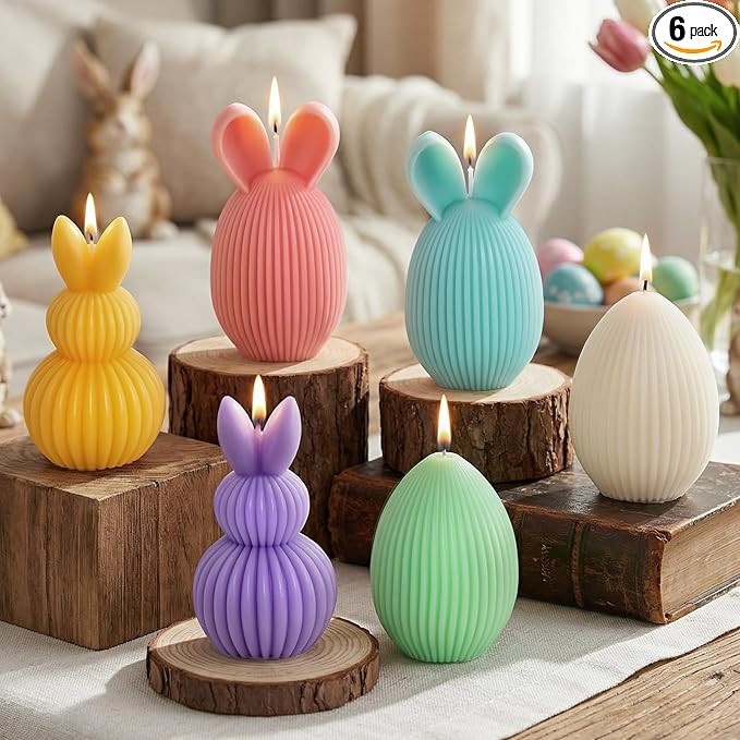 Lanpn 6 Pcs Easter Bunny & Egg Candles Gift Set, Mini Rabbit & Egg Shaped Votive Tea Lights, East... | Amazon (US)