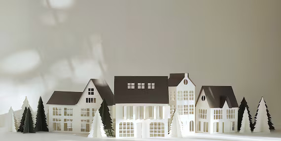 Christmas Village Decoration Paper House Set Modern | Etsy | Etsy (US)