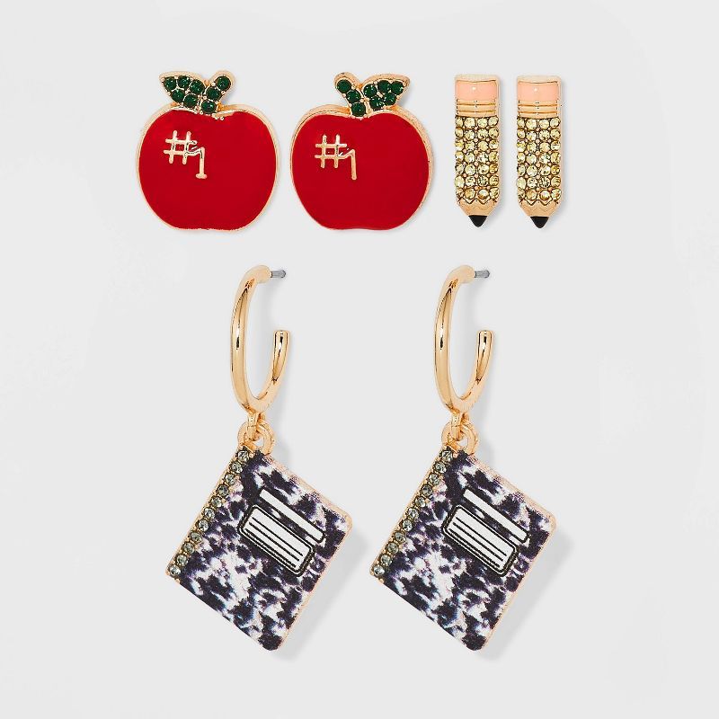 SUGARFIX by BaubleBar &#39;A+&#39; Statement Earring Set - Black/Red/Gold | Target