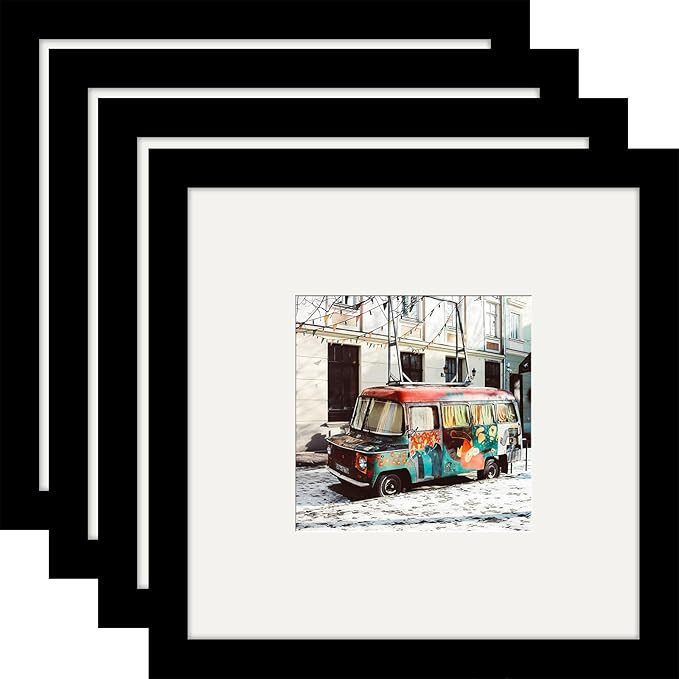 8x8 Black Picture Frames Square Nature Solid Wood 4 Pack for Wall Mounting and Tabletop Display | Amazon (US)
