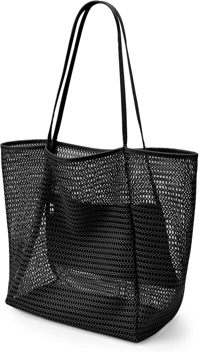 KALIDI Beach Mesh Tote Bag, Casual Tote Bag Hobo Women Foldable MAX 23L Shoulder Bag For Beach Pi... | Amazon (US)