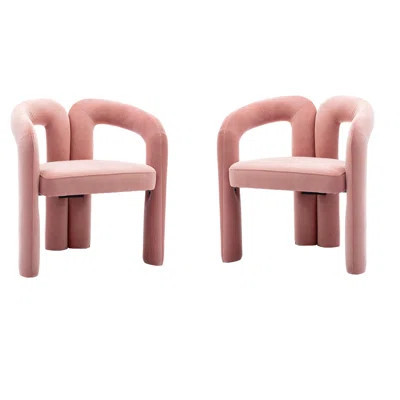 Pink Velvet Accent Chair With Simple Styling, Elephant Feet, Comfortable Back, Of 2 For Dining Room Contemporary Upholstered Rounded Back And Soft Foa | Wayfair North America