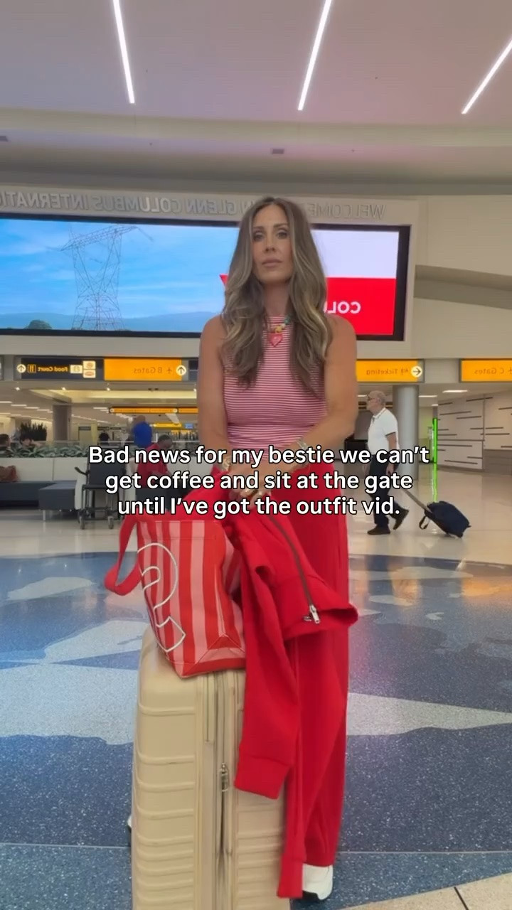 This airport outfit is proof that comfortable doesn’t have to be boring. The red and pink color combo is so fun, and the wide leg pants make it perfect for travel days when you want to look put together but stay comfortable. Bonus points for the statement tote that fits all the travel essentials.

airport outfit, travel outfit, wide leg pants, red pants outfit, travel day style, comfortable fashion, casual chic, vacation outfit, summer travel look, striped tank, colorful outfit, carry on style, look for less, themominstyle

#LTKTravel #LTKootd #LTKSeasonal