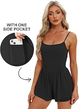 Beaully Women's Summer Sleeveless Athletic Rompers Spaghetti Strap Double Lined Shorts Jumpsuit O... | Amazon (US)
