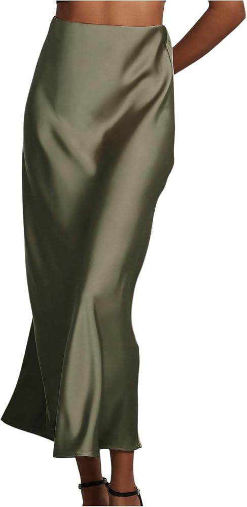 SHENHE Women's Satin Maxi High Waisted A Line Fishtail Skirt     Elegant,Elastic Waisted,Flared H... | Amazon (US)